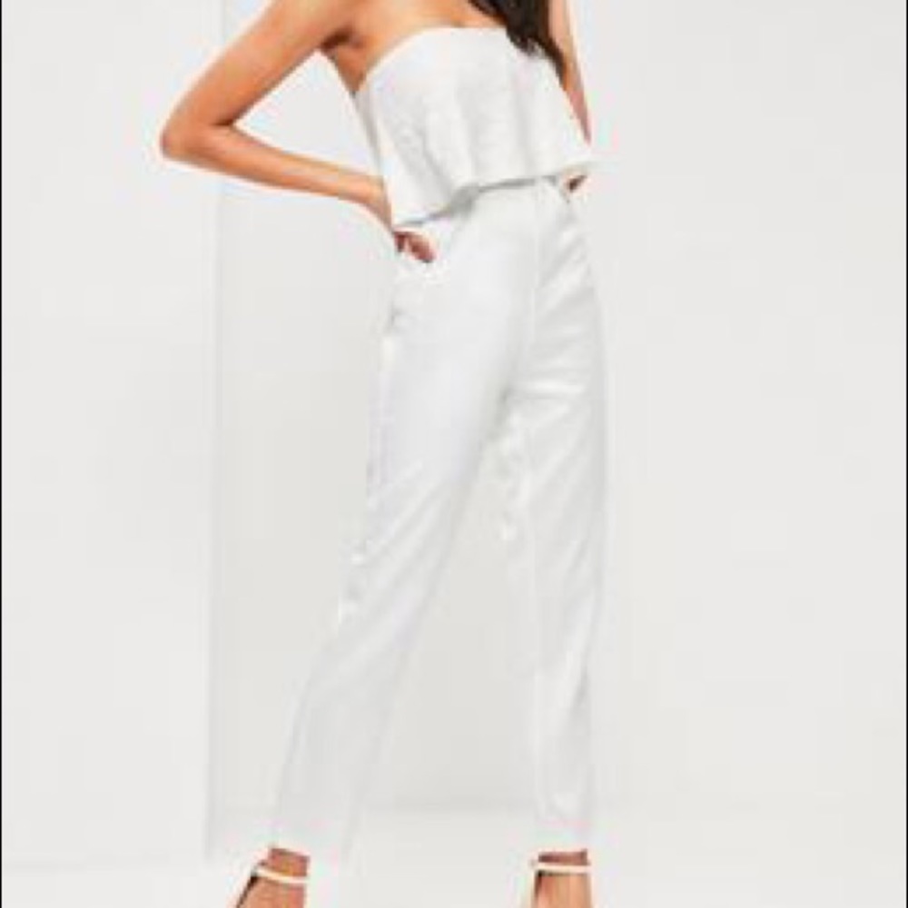 Missguided white bandeau off the shoulder jumpsuit